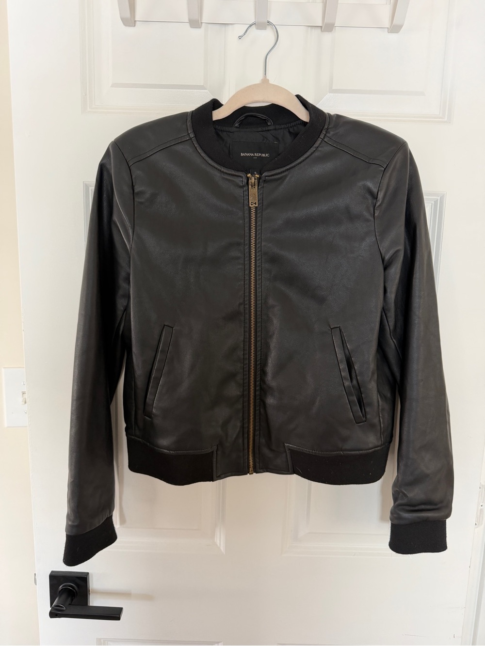 Banana Republic Black Faux Leather Bomber Jacket